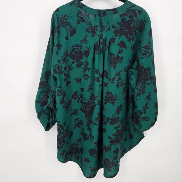 41 Hawthorn Green Black Floral Flowy Whimsigoth 3/4 Sleeve Boho Blouse Top 1X - Picture 8 of 10